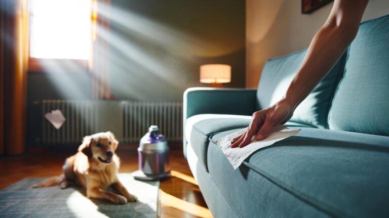 Illustration of a dryer sheet used to neutralise pet odours and refresh a room
